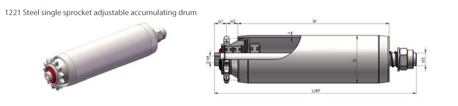 1221 Steel single sprocket adjustable accumulating drum